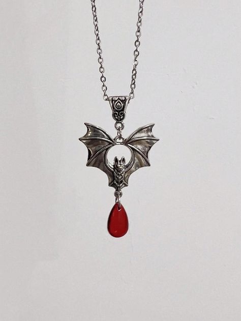 A Dark Gothic Style Exaggerated Bat Red Water Drop Pendant Necklace Suitable For Womens Daily Wear Stainless Steel Chain: 50cmI discovered amazing products on SHEIN.com, come check them out! Red Water, Drop Pendant Necklace, Dark Gothic, Gothic Style, Water Drop, Drop Pendant, Steel Chain, Stainless Steel Chain, Gothic Fashion