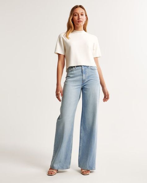 Women's High Rise Wide Leg Jean | Women's Bottoms | Abercrombie.com | Abercrombie & Fitch (US) Abercrombie (women), High Rise Wide Leg Jeans, Cropped Wide Leg Jeans, Women's Bottoms, Denim Fabric, Wide Leg Jeans, Abercrombie Fitch, Leg Jeans, Jumpsuit Dress