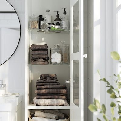 Bathroom Shelving Units, Shelves & Racks - IKEA Cottage Master Bath, Laundry Half Bath, Tall Cabinet With Doors, Bathroom Shelving Unit, Bathroom Tall Cabinet, Ikea Food, High Cabinet, Bathroom Solutions, Ikea Home