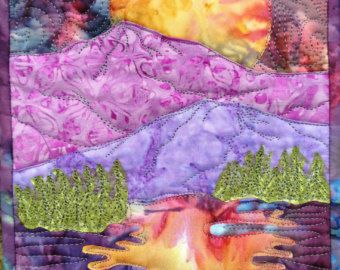 easy landscape art quilt pattern tutorial : moon over the mountains Easy Landscape Art, Raven Quilt, Quilt Landscape, Seascape Quilts, Easy Landscape, Landscape Art Quilts, Art Quilting, Mountain Quilts, Valley Landscape