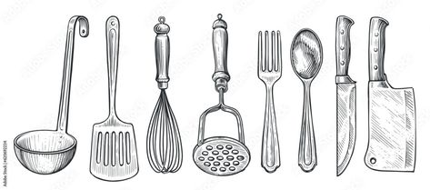 Fork And Spoon Drawing, Spatula Illustration, Spatula Tattoo, Fork Tattoo, Spoon Drawing, Vintage Cutlery, Engraving Illustration, Vintage Restaurant, Fork And Spoon