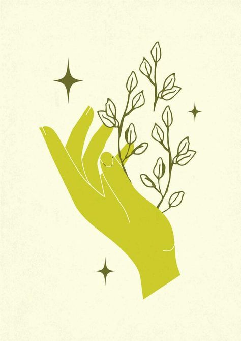 Hand holding herbs mystic printed wall art. Tarot card with stars minimalist illustration. Aesthetic bohemian artwork, vector Tarot Style Art, Stars Minimalist, Alchemy Illustration, Bohemian Illustration, Tarot Illustration, Gold Illustration, Bohemian Artwork, Daisy Patches, Mystic Illustration