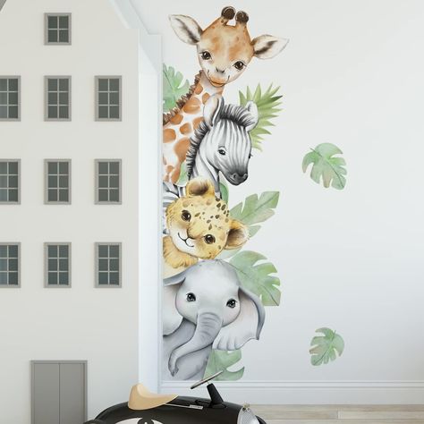 44.88 x 11.75 Inch Watercolor Jungle Animal Wall Decals Forest Animal Wall Sticker Elephant Lion Monkey Wall Decals for Kids Baby Nursery Playroom Bedroom Classroom Kindergarten Wall Decor Animal Wall Stickers, Self Adhesive Backsplash, Nursery Classroom, Jungle Animals Nursery, Jungle Mural, Monkey Wall, Playroom Nursery, Animal Wall Decals, Jungle Nursery