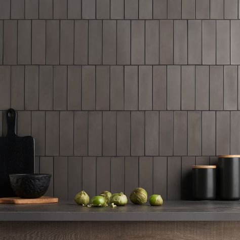 Dark Tile Backsplash, Grey Backsplash Kitchen, Cement Tile Backsplash, Gray Kitchen Backsplash, Gray Tile Backsplash, Grey Subway Tiles, Black Backsplash, Dark Grey Kitchen, Dark Tile