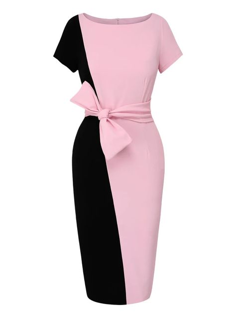 Black & Pink 1960s Boat Neck Contrast Belted Dress | Retro Stage Style Vert, Retro Stage, Creative Clothes, Stylish Work Attire, Standard Dress, Royal Outfits, Fashionista Clothes, Casual Chic Style, Teenage Fashion Outfits