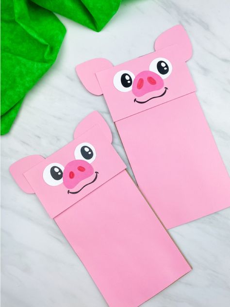 Want a cute and simple three little pigs craft for kids to make after reading the classic book? This paper bag pig puppet is great to make with toddlers, preschool and kindergarten children because it's simple and comes with a free printable template. #simpleeverydaymom #pigcrafts #threelittlepigs #childrensbookcrafts #craftsforkids #toddlercrafts #preschoolcrafts Paper Bag Pig Puppet, Three Little Pigs Craft Preschool, Pig Crafts For Kids Preschool, Pig Paper Craft, Pig Crafts For Kids, Pig Puppet, Farm Animal Crafts, Pig Crafts, Paper Bag Crafts