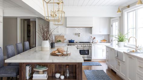 VILLAGE CHARMER — Teaselwood Design Case Opening Kitchen, Open Kitchen Color Schemes, Narrow Open Concept, Kitchen Ideas Open Concept, Small Open Kitchen And Living Room, Teaselwood Design, Open Concept Kitchen Dining Living Room, Open Concept Kitchen Dining, Homey Kitchen