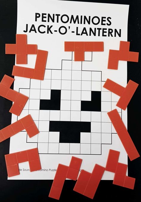 This jack-o'-lantern made from pentominoes is the perfect halloween puzzle for math class. In this math activity, students must work to arrange a standard set Math Or Treat, Math Halloween Activities, Math Stem Activities, Halloween Math Games, High School Math Activities, Halloween Math Worksheets, Halloween Math Activities, Halloween Puzzles, 2nd Grade Activities