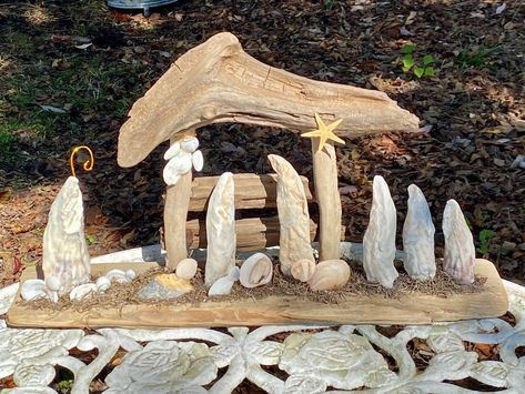 Shell Projects, Pawleys Island Sc, Authentic Leadership, Oyster Shell Crafts, Christmas Decoupage, South Carolina Beaches, Nativity Sets, Pawleys Island, Magnolia Blossom