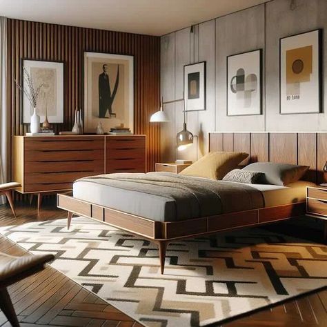 Mid Century Modern Bedroom Style in 3 Easy Steps! - Mid-Century Modern (MCM) Mcm Bedroom, Mid Century Modern Bedroom Decor, Mid Century Bed, Mid Century Modern Interior Design, Mid Century Bedroom, Modern Style Bedroom, Mid Century Modern Bedroom, Bedroom Style, Mid Century Modern Interiors