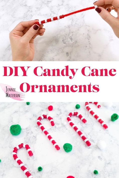 Easy Diy Candy, Diy Candy Cane, Crafts For Christmas, Candy Cane Ornaments, Ornaments Diy Kids, Candy Cane Crafts, Candy Cane Decorations, Candy Cane Christmas Tree, Beads Candy