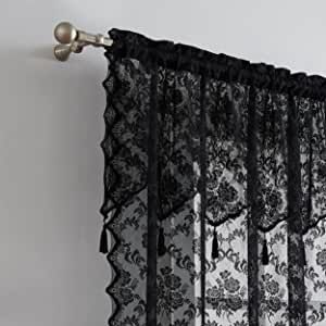 Sheer Black Curtains, Black Lace Curtains, Curtains With Attached Valance, Round Tablecloth Sizes, Black Sheer Curtains, Lace Window Treatments, Lace Shower Curtains, Girls Bedroom Curtains, Lace Valances