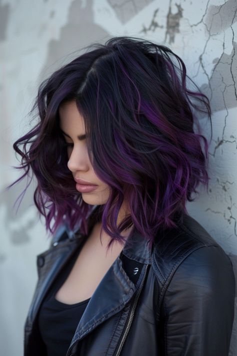 50+ Black Hair Color Ideas Black Hair Dye Colors, Black To Purple Balayage, Black And Purple Hair Ideas, Goth Hair Color Ideas, Purple And Black Hair, Black And Purple Hair, Black Hair Color Ideas, Purple Black Hair, Purple Hair Color Ideas