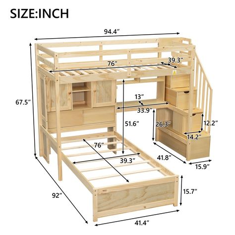 Upgrade your shared bedroom with this versatile Twin over Twin Bunk Bed, featuring a smart design that maximizes space and functionality. This bunk bed combines sleeping, studying, and storage into one stylish piece. The sturdy upper and lower bunks ensure a safe and cozy night’s sleep, while the built-in desk provides a dedicated workspace for homework or crafts. The staircase, fitted with integrated storage compartments, offers a safer climb while doubling as additional storage space. Shelves Bed Frame With Cabinet, Place To Study, Storage Stairs, Diy Bunk Bed, Bunk Bed With Desk, Twin Over Twin Bunk Bed, Twin Size Loft Bed, Cabinet Shelves, Staircase Storage