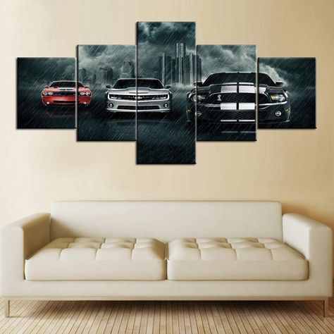 Art Work For Home, Cars Painting, Car Themed Bedrooms, Porch Wall Decor, Themed Bedrooms, Decorations For Living Room, House Wall Design, Painting Pictures, Car Wall Art