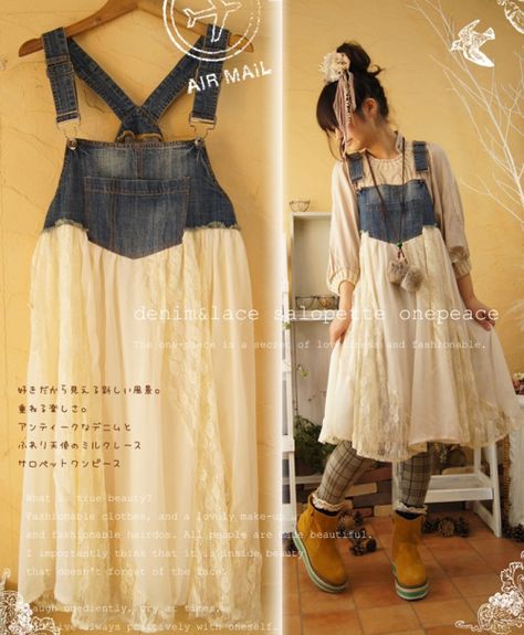 foxwix:  “(via upscaled overalls | Style: Country Style, Mori Girl, & Natural Kei | …)  ” Diy Sy, Overalls Fashion, Jeans Overall, Girls Overalls, Diy Vetement, Repurposed Clothing, Altered Couture, Denim Crafts, Upcycled Fashion