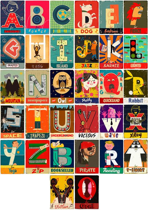 Alphabet 2d Design Composition, Collage Alphabet, Illustrated Alphabet Letters, Paul Thurlby, Alphabet Illustration Typography, Illustrated Typography, Vintage Abc Poster, Typography Logo Fonts, Alphabet Magazine Cut Out Letters