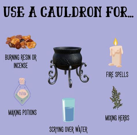 Cauldron Uses Witchcraft, Astrology Knowledge, Goddess Magick, Witchcraft Spells For Beginners, Witch Tools, Witchcraft Altar, Witch Tips, Altar Tools, Spells For Beginners