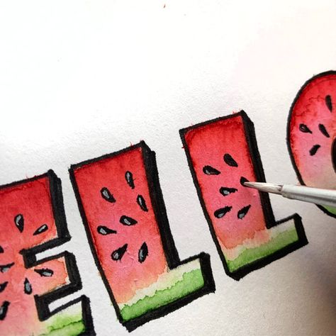 Watermelon Letters, Watermelon Lettering, Garden Flags Ideas, Fruit Letters, Summer Font, Shadow Drawing, Watermelon Designs, Cute Watermelon, Watercolor Lettering