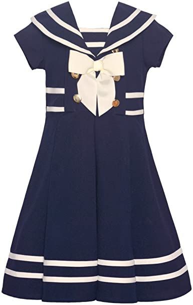 Bonnie Jean Girl's Sailor Collar Gold Button Nautical Dress (7, Navy) Girls Printed Dress, Jeans Girl, Nautical Dress, Girls Casual Dresses, Bonnie Jean, Sailor Dress, Sailor Collar, Fleece Sweater, Toddler Dress