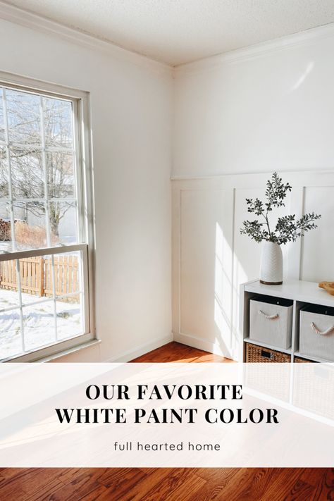 Choosing a White Paint | Full Hearted Home Whisper White Behr Walls, Weathered White Behr, Mid Century Modern White Paint Colors, Best White Paint For Walls Behr, Behr Cottage White, Behr Neutral Paint Colors, Glidden Paint Colors, Exterior Paint Color Schemes, House Paints