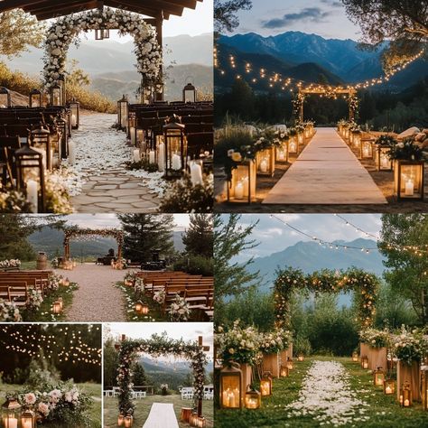 Mountain Wedding Theme Colors, Summer Mountain Wedding Decor, Fall Wedding Mountains, Mountain Wedding Theme, Mountain Chic Wedding, Arch With Greenery, Mountain View Wedding, Rustic Arch, Summer Mountain Wedding