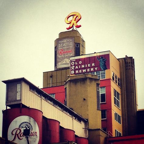 Rainier  Brewery- #Seattle, WA #tourism #pnw #washingtonstate #rainierbrewery #georgetown #rainierbeer Brewery Architecture, How To Make Beer At Home, Rainier Beer, Old Beer Cans, Seattle Neighborhoods, Seattle Center, Industrial District, Brewing Beer, Lake Union