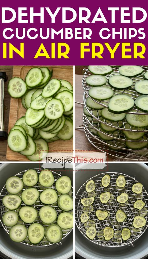 Recipe This | Air Fryer Dehydrated Cucumber Chips Air Fryer Cucumber, Chips In The Air Fryer, Fried Cucumbers, Air Fryer Chips, Deep Fryer Recipes, Cucumber Chips, Vinegar Cucumbers, Healthy Chips, Air Fryer Fish