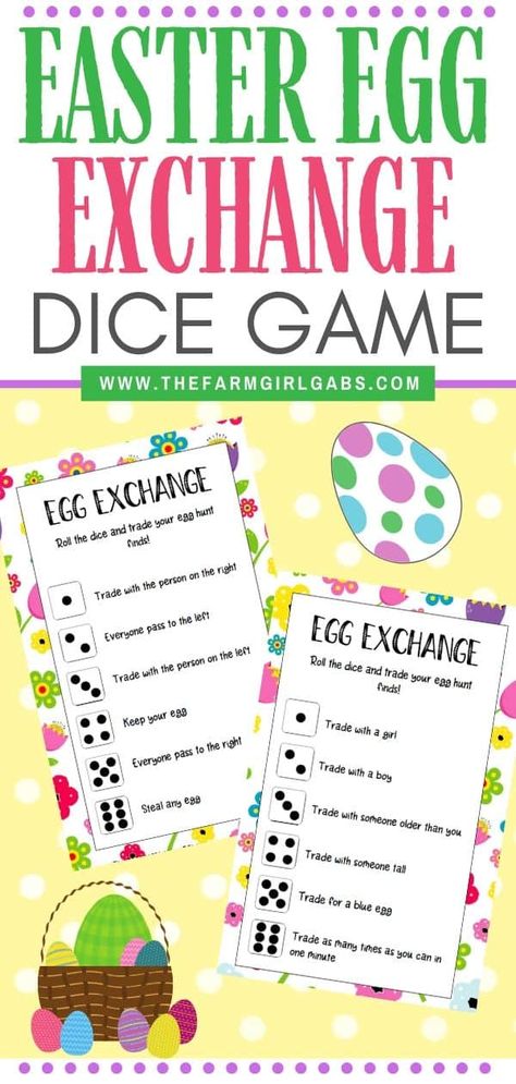 Hop into the Easter holiday with this fun Easter Egg Exchange Dice Game that kids can play. Download and print a copy of these Easter cards. This is a fun game for the kids to play after an Easter egg hunt. This game will let them trade or keep the eggs they found. If they didn't go on an egg hunt, you can provide some filled eggs for them to play with. #eastergame #eastercraft #kidsgame Themed Breakfast, Filled Eggs, Cute Easter Desserts, Breakfast Kids, Kids Gratitude Journal, Holiday Crafts Easter, Egg Game, Daily Writing Prompts, Easter Games