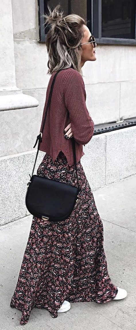 55+ Stunning Outfit Ideas for Winter This Year - Gravetics Rok Tile, Rok Outfit, Look Boho Chic, Skirt Diy, Boho Mode, Mode Hippie, Estilo Hippie, Winter Fashion Coats, Maxi Skirt Outfits