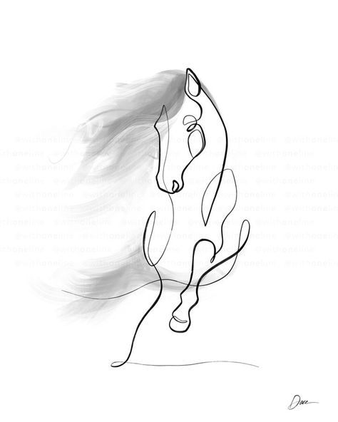 Horses Line Art, One Line Drawing Simple, Line Drawing Horse, Horse Line Drawing, Thestral Tattoo, Horse Line Art, Aesthetic Horse, Animal Line Drawings, Horse Tattoo Design