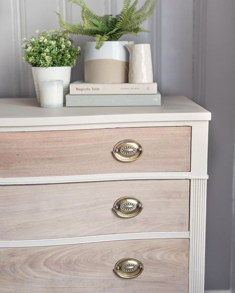 SOLD-I love all the neutral tones on this dresser! I used @fusionmineralpaint in the color “Cathedral Taupe” for the body, and as a paint… | Instagram Two Tone Dresser White, Beige Painted Dresser, Two Toned Dresser, Dresser Restoration, Appliance Makeover, Two Tone Furniture, Julie Lee, Two Tone Dresser, Raw Wood Furniture