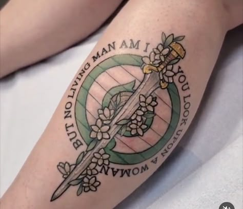 American Traditional Lotr Tattoo, I Am No Man Tattoo Eowyn, Eowyn Tattoo Lotr, Eowyn Tattoo, I Am No Man Tattoo, Lotr Tattoo Ideas, Hobbit Tattoo, Tolkien Tattoo, Lotr Tattoo