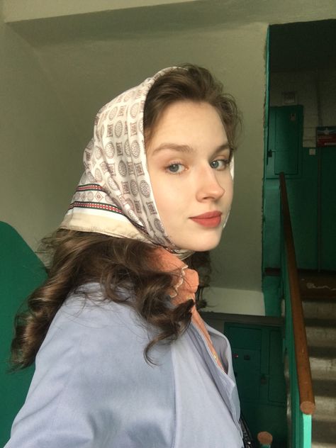 Women With Scarf On Head, Scarf Cover Face, Vintage Headscarf Styles, 50s Headscarf, Headscarf Aesthetic, Traditional Headscarf, Scarf Reference, Christian Veiling, Veiled Girl