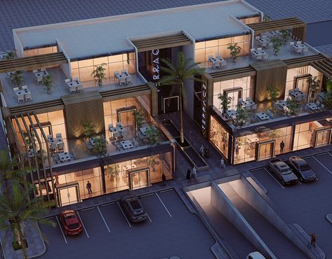 STRIP MALL IN SAUDIARABIA ANOTHER PROPOSAL on Behance Mini Mall Design, Strip Mall Exterior, Strip Mall Design, Shopping Mall Exterior, Shopping Center Architecture, City Walk Dubai, Shopping Mall Design, Mall Facade, Commercial Design Exterior