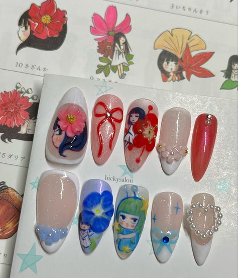 press on nails of illustrations from the manga ❤️ #sawako #sawakokuronuma #anime #kiminitodoke #animenails Manga Nail Art, Kimi Ni Todoke Nails, Shojo Nails, Drawing On Nails, Shoujo Nails, Manga Nails, Anime Nail, Sawako Official Art, Sawako Coquette