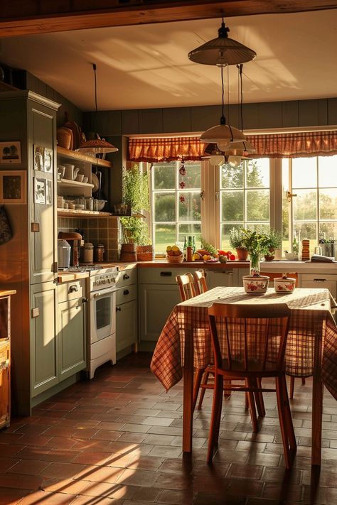 Future House Aesthetic Interior, 1960s Aesthetic Home, Cottage Wall Colors, Grandma Kitchen Aesthetic, 90s Kitchen Aesthetic, Small Bright Kitchen, Quaint Kitchens, Cottage Farmhouse Interior, Small Country Farmhouse