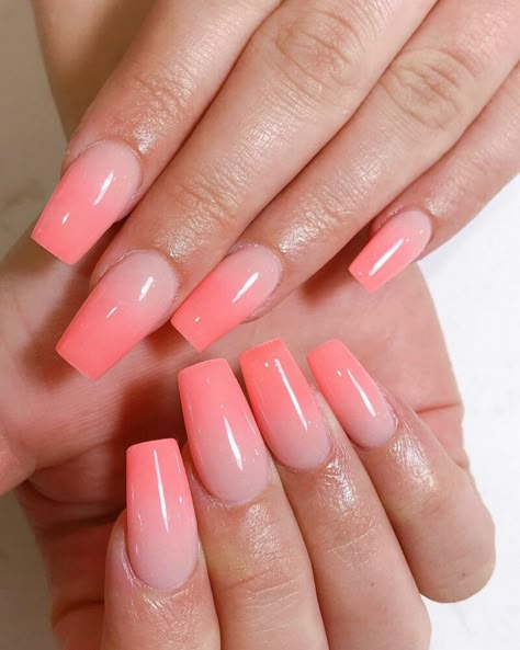 Peach Ombre Nails, Coral Acrylic Nails, Coral Ombre Nails, Peach Acrylic Nails, Coral Pink Nails, Peach Colored Nails, Coral Nails With Design, French Tip Gel Nails, Short Coffin Nails Designs