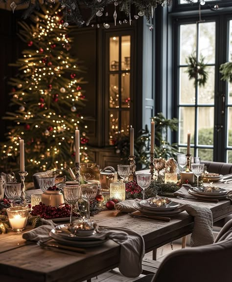 Elegant Christmas Dinner, Ideas Decoracion Navidad, Christmas Dining Table Decor, Christmas Dreaming, Christmas Dining Table, Cozy Christmas Decor, Christmas Dinner Party, Christmas Interiors, Christmas Themes Decorations