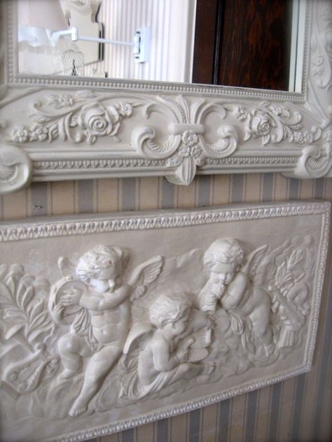 cherubs... Wall Relief, Classical Interior, Princess Decorations, I Believe In Angels, Snow Covered Trees, Home Altar, Angels Among Us, Angel Statues, Plaster Art