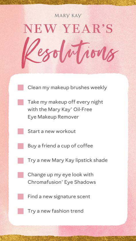 Here's to a bold and beautiful New Year! We've made our resolutions for 2020 — from self-care and makeup, to coffee and kindness. | Mary Kay Mary Kay New Years Ideas, Mary Kay New Year New You, Mary Kay New Year, Mary Kay Online Party, Mary Kay Eye Makeup, Pink Pins, Mary Kay Lipstick, Mary Kay Christmas, Mary Kay Facebook