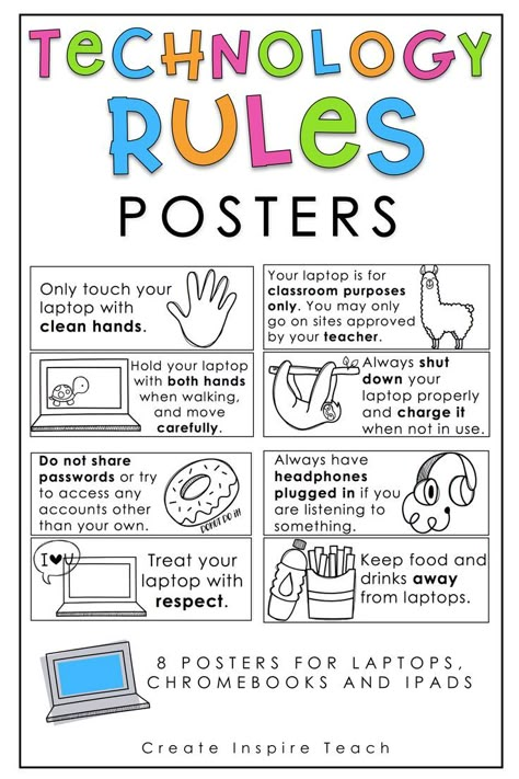 Technology Classroom Ideas, Classroom Technology Ideas, Technology Classroom Posters, Classroom Technology Elementary, Classroom Technology Organization, Computer Lab Rules Printable, Ipad Rules In The Classroom, Technology In Classroom, Technology Rules For Kids At Home