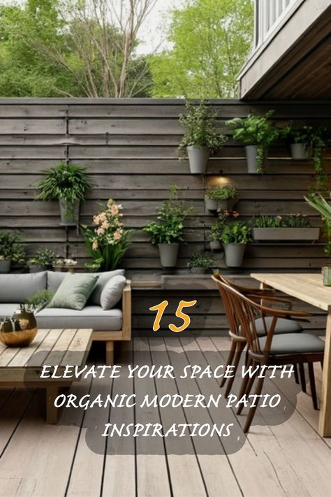 Discover my top 15 organic modern patio inspirations that transform any outdoor space into a serene retreat. From lush greenery to chic furniture, these ideas will inspire you to create a cozy and inviting atmosphere perfect for relaxation and entertaining. Let's bring nature into our homes! Backyard Modern Patio Designs, Organic Modern Outdoor Furniture, Modern Outdoor Living Space, Patio Design Ideas, Modern Patio Design, Rustic Patio, Patio Inspiration, Vintage Lanterns, Modern Outdoor Furniture