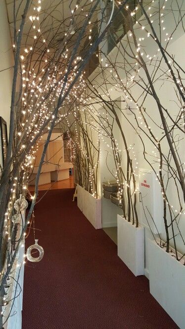 Lighted Wedding Arch Ideas, Lighted Aisle Wedding, Wedding Light Archway, Wedding Hallway Decor Entrance, Wedding Hallway Decor, Branch Tree Decor, Gala Decorations Formal, Branch Archway, Decorate Hallway