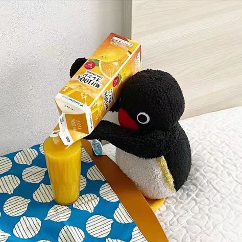 Stuffed Penguin, Pingu Pingu, Cute Stuffed Animals, Cute Plush, Cartoon Pics, Orange Juice, 귀여운 동물, Reaction Pictures, Cute Icons