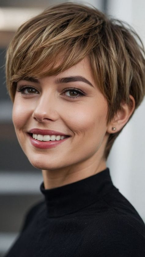 Womens Short Hair With Bangs, Pixie Hairstyle Women Round Face, Short Hairstyle For Thinner Hair, Short Hair Women Round Face, Very Short Hairstyle Women, Woman Short Hair, Ladies Short Hair, Short Hair Women, Hair Cut Ideas