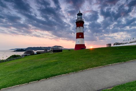 Sunset over Plymouth Hoe by flotsom. Sunset over Smeaton’s Tower the lighthouse that stands on the Hoe in Plymouth, Devon #AD #Hoe, #flotsom, #Sunset, #Plymouth Plymouth England, Lighthouse Painting, The Lighthouse, Leaning Tower Of Pisa, Plymouth, Creative Photography, Devon, Textured Background, Lighthouse