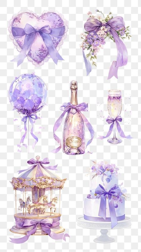 Purple Aesthetic Things, Cute Purple Aesthetic Wallpaper, Everskies Items, Purple Objects, Purple Elements, Watercolour Stickers, Purple Coquette, Purple Stickers, Png Images Transparent Background