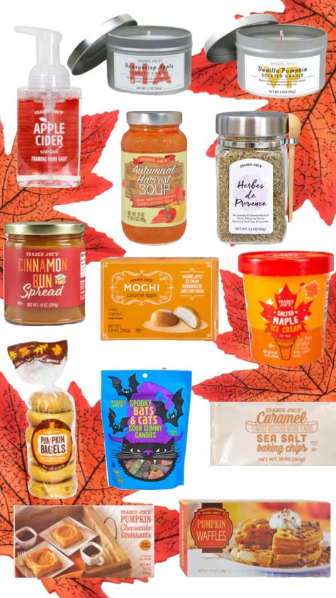 Trader Joe’s fall items!! Trader Joes Shopping List, Apple Candles, Pumpkin Candles, Fall Items, Foaming Hand Soap, Trader Joe’s, Cinnamon Buns, Trader Joe, Grocery List