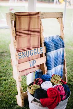 snuggle up blanket holder for outdoor wedding- good for a reception that goes late into the night! Blanket Holder, Bonfire Party, Rustic Backyard, Outdoor Fall Wedding, Bonfire Night, Fall Wedding Decorations, Fall Party, Fall Outdoor, Backyard Party